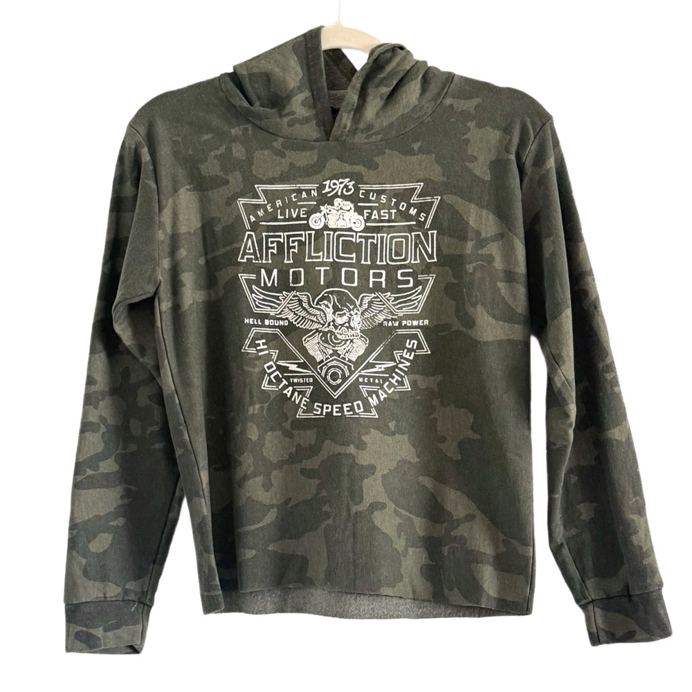 🌼 NWT Affliction Hoodie Boys Large Camo AC Alchemist Skull Motorcycle
